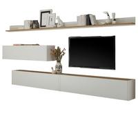 WOHNWAND 5-teilig weiß, Eiche Wotan 340 cm, Schrankwand mit mit XXL-Board - Eiche Wotan/Weiß, Holz/Holzwerkstoff (340/180/30cm) - Furn.Design