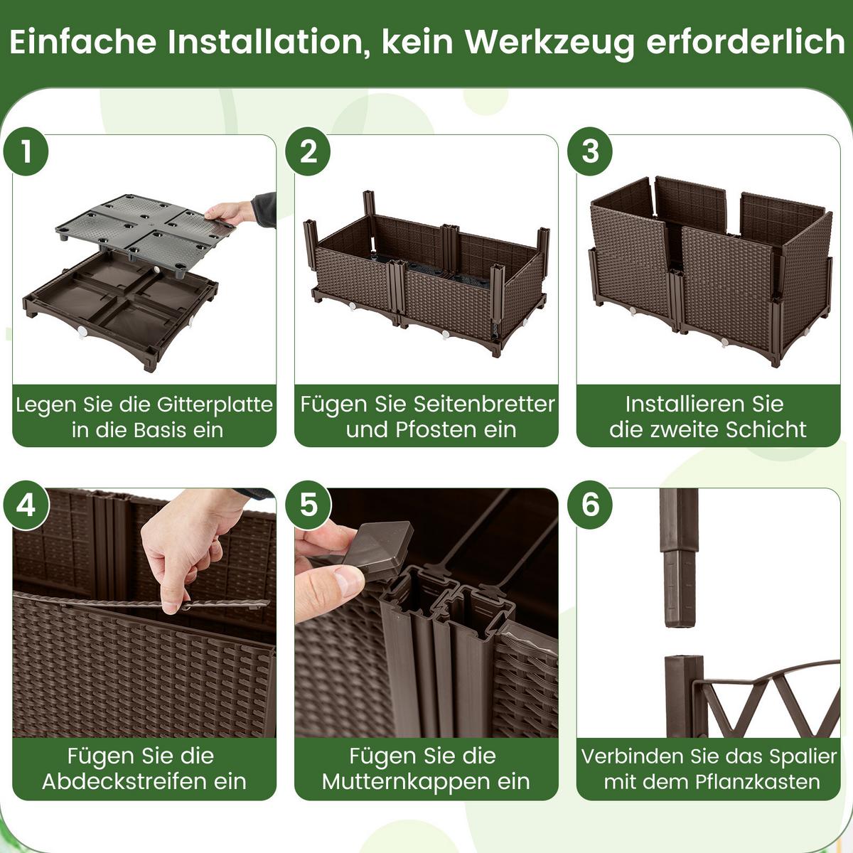 BLUMENKASTEN mit Rankgitter braun - Braun, Holz (80/122/40cm) - COSTWAY