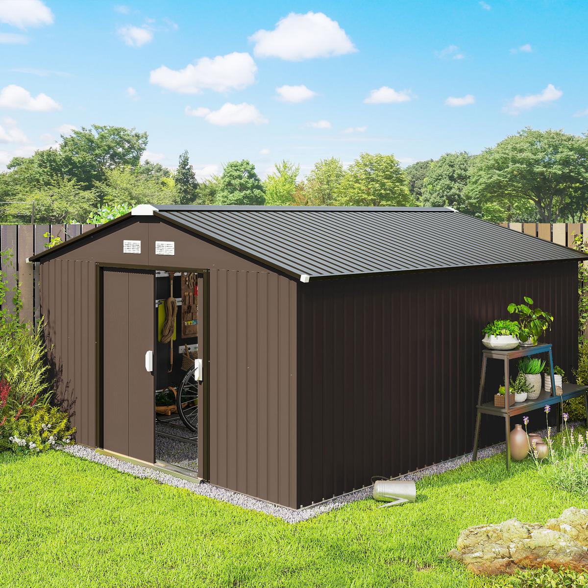 GERÄTEHAUS, Stahl, Braun - Braun, Metall (340/200/386cm) - Outsunny