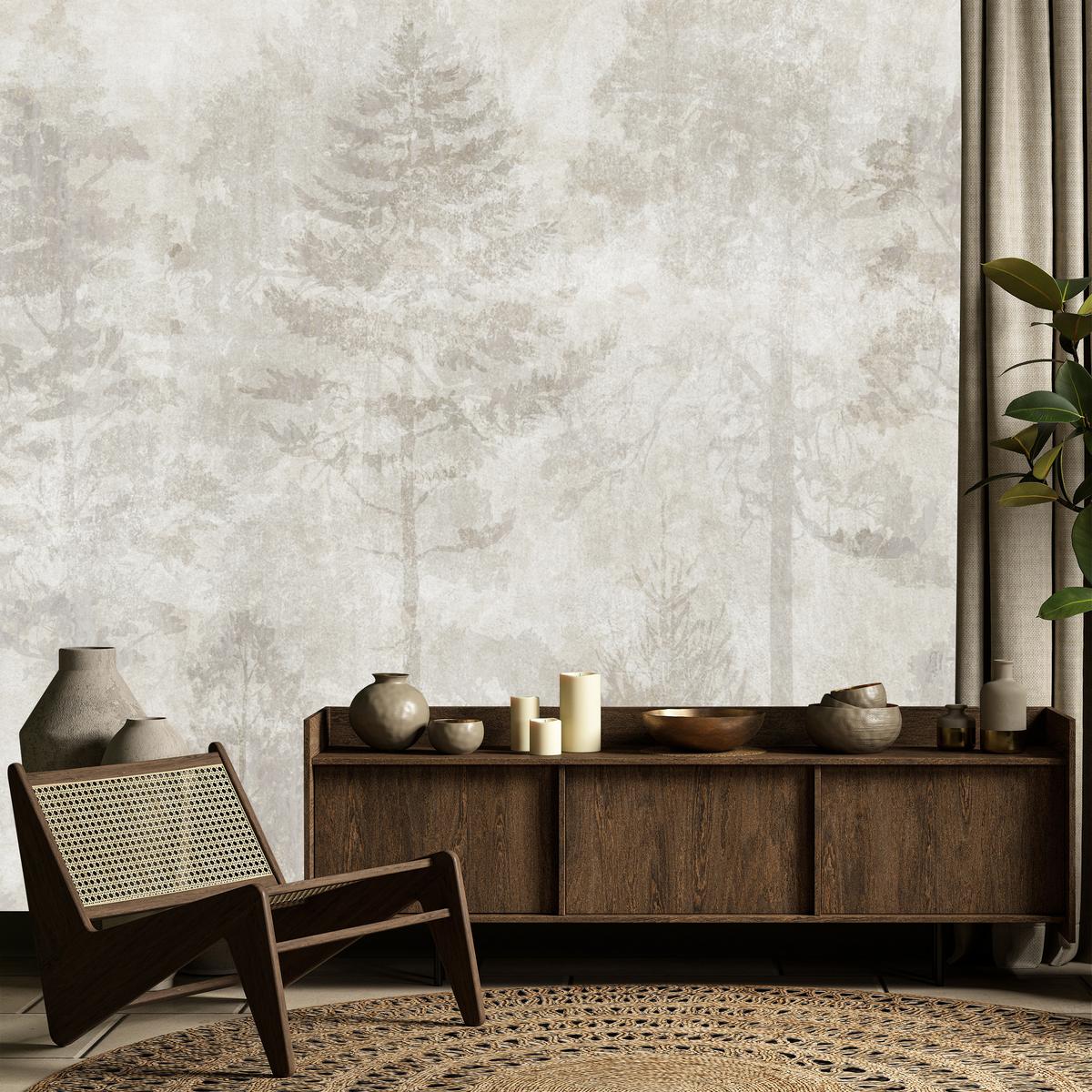 FOTOTAPETE für Wohnzimmer Boho Abstraktion Wald Bäume Beton Vintage 400x280 - Beige, Papier (400/280cm) - Muralo