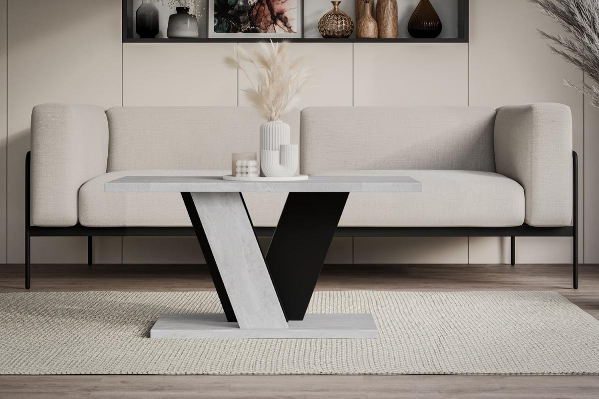 KAFFEETISCH 110x70x60 cm - Betonoptik K350 / Schwarz - INEY - Schwarz, Holzwerkstoff (110/70/60cm) - ALTDECOR