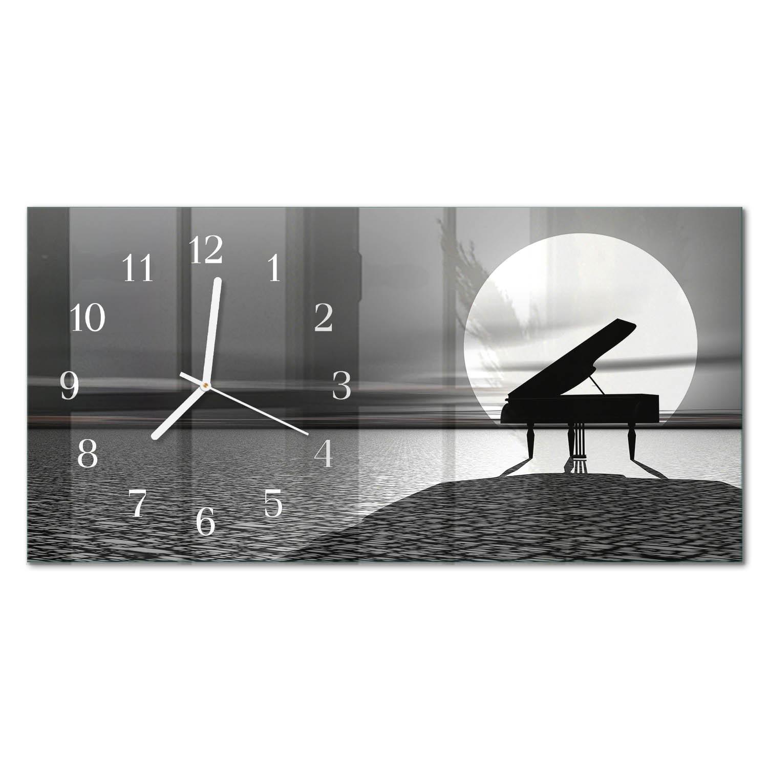 WANDUHR aus Glas 60x30 cm - Klavier - Schwarz, Glas (60/30/0.4cm) - TULUP