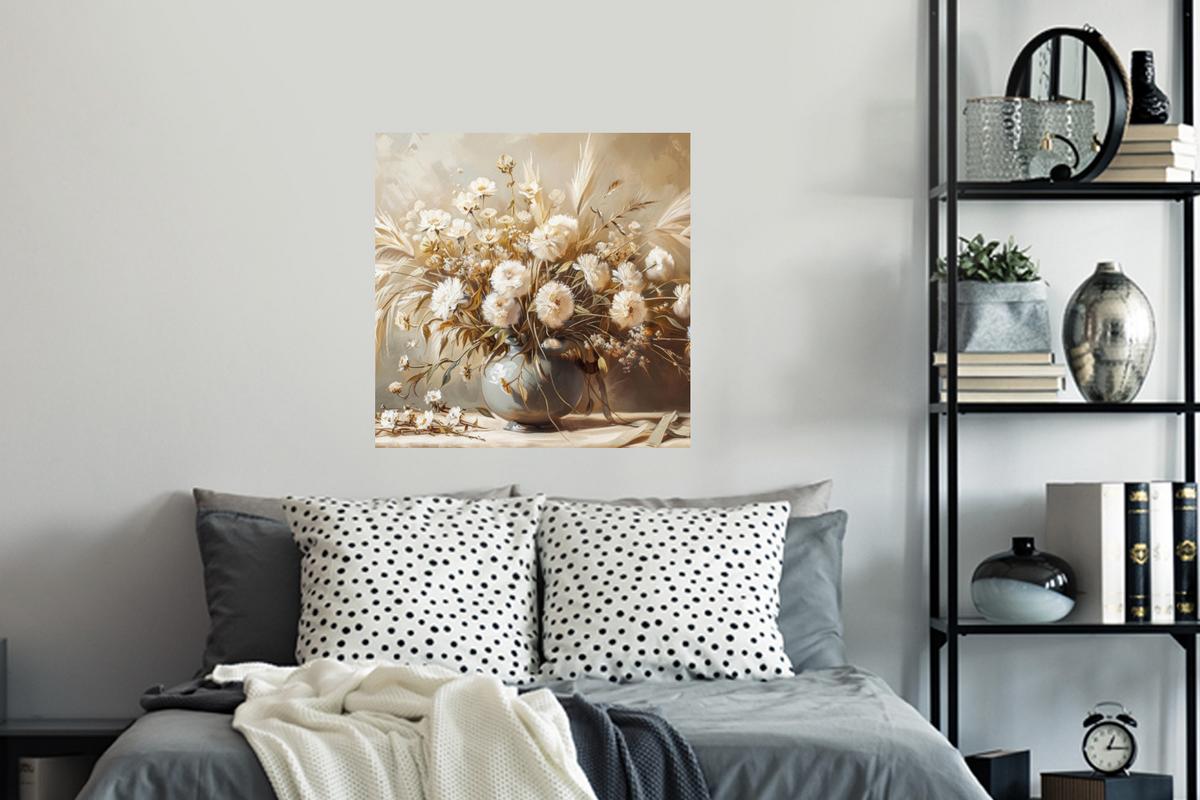 WANDTATTOO Blumen - Vase - Stilleben - Beige Wanddeko 50x50 cm - Creme, Kunststoff (50/50/0.1cm) - MuchoWow