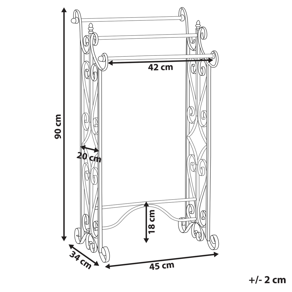 HANDTUCHSTÄNDER Antik Optik weiß 45 x 90 cm Chillan - Weiß, Metall (27/90/34cm) - Beliani