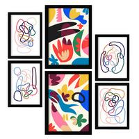POSTER Set Mit 6 Inhaltsstriche In Blume Zusammenfassung A3 & A4 Schwarzer Rahmen - Schwarz, Papier (29/3cm) - Nacnic