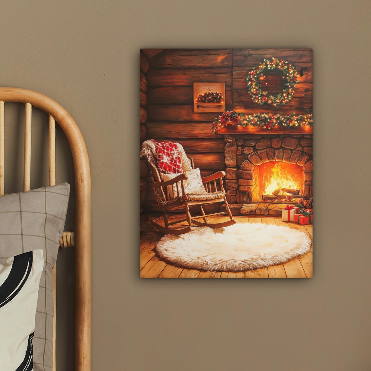 LEINWANDBILD Winter - Weihnachten - Zuhause - Kamin Room Decor 30x40 cm - Bernsteinfarben, Textil (30/40cm) - MuchoWow