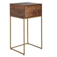 NACHTTISCH – Mango Massivholz/Metall, 1 Schublade, Industrial-Stil - Goldfarben/Braun, Holz/Metall (40/75/35cm) - KADIMA DESIGN