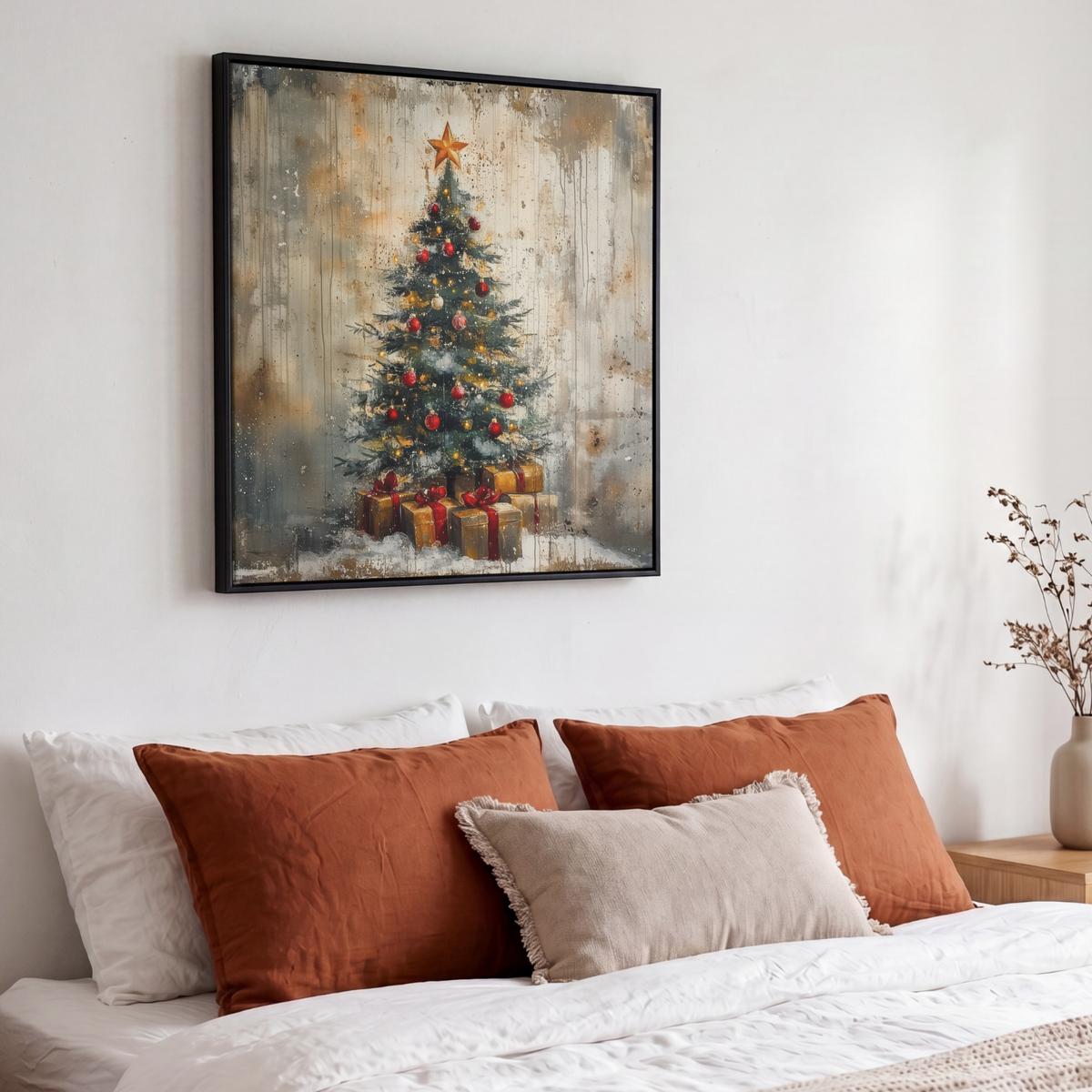 LEINWAND Bilder mit Rahmen - Weihnachtsbaum - Vintage - Weihnachten - Geschenk - 50x50 - Rostfarben, Textil (50/50cm) - MuchoWow