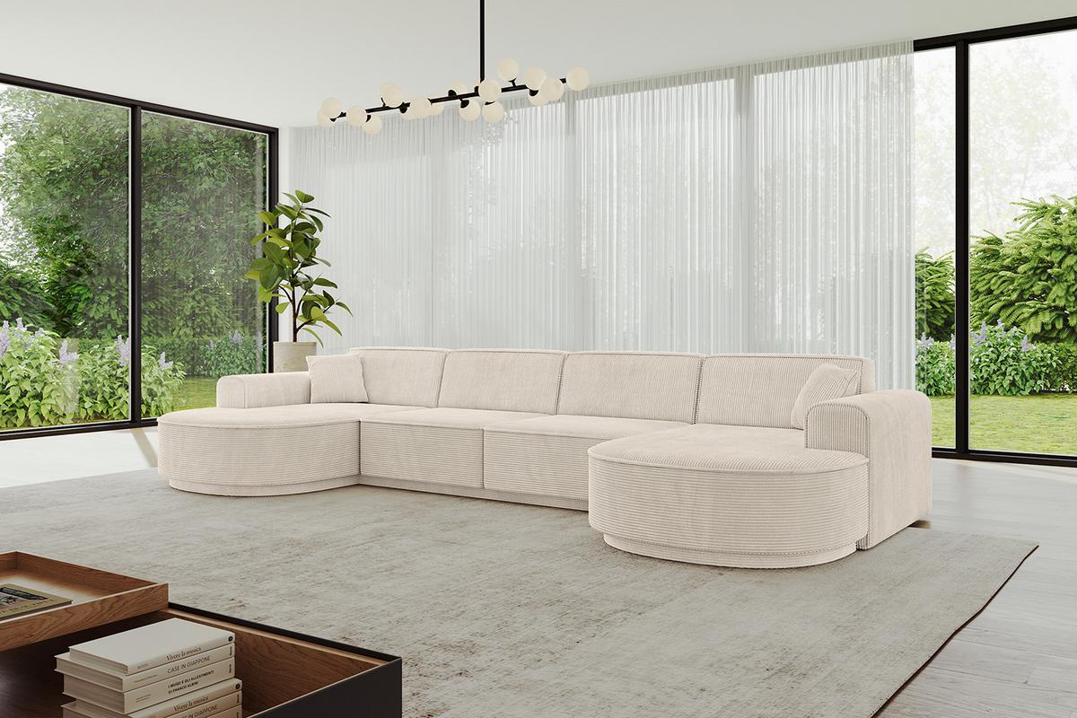 WOHNLANDSCHAFT MARI-U2-v3 - 388x171x83 cm Beige Cord - Beige/Schwarz, Holzwerkstoff/Kunststoff (388/83/171cm) - ALTDECOR