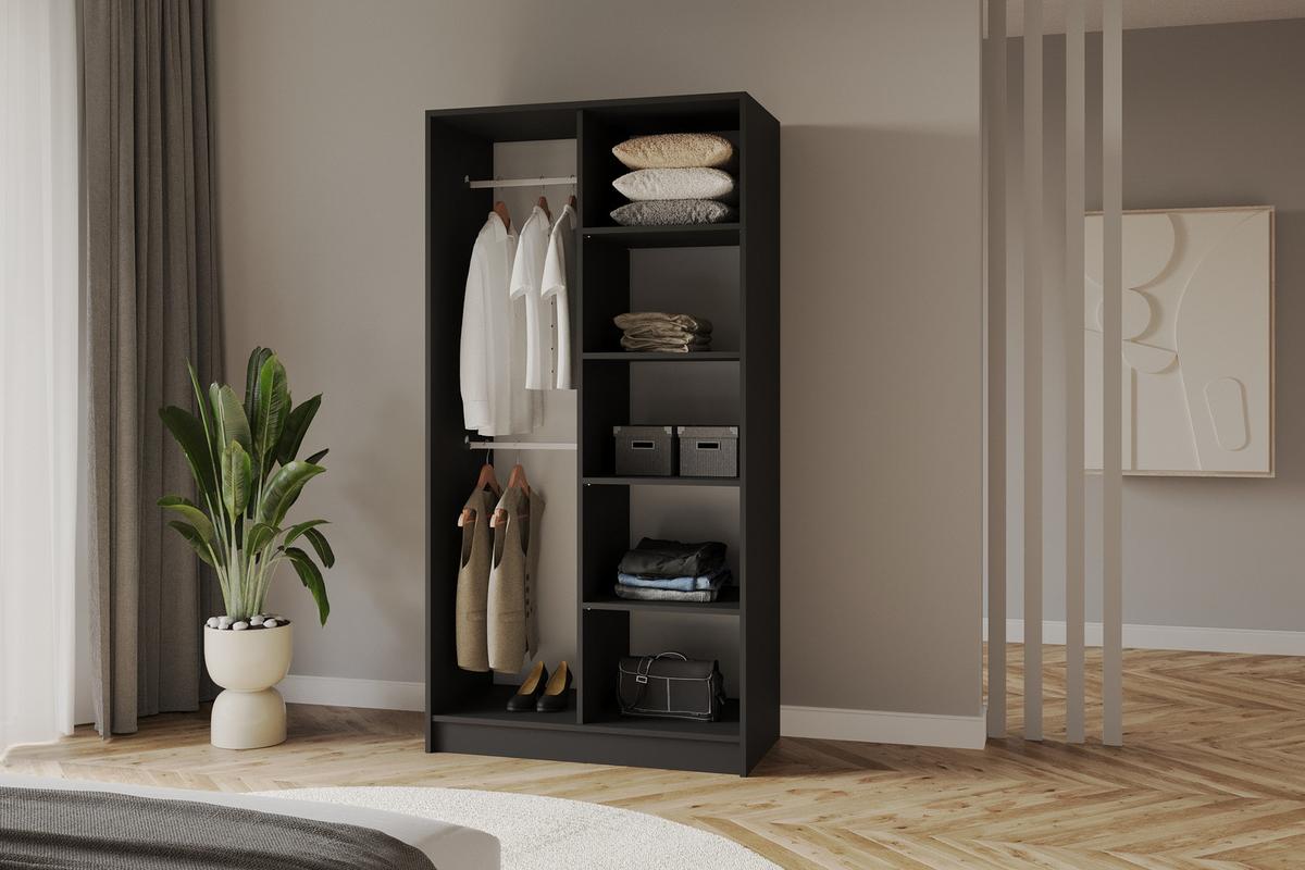KLEIDERSCHRANK - LESE - 102 - Schwarz - Schwarz Hochglanz/Schwarz, Holzwerkstoff (102/200/51cm) - ALTDECOR