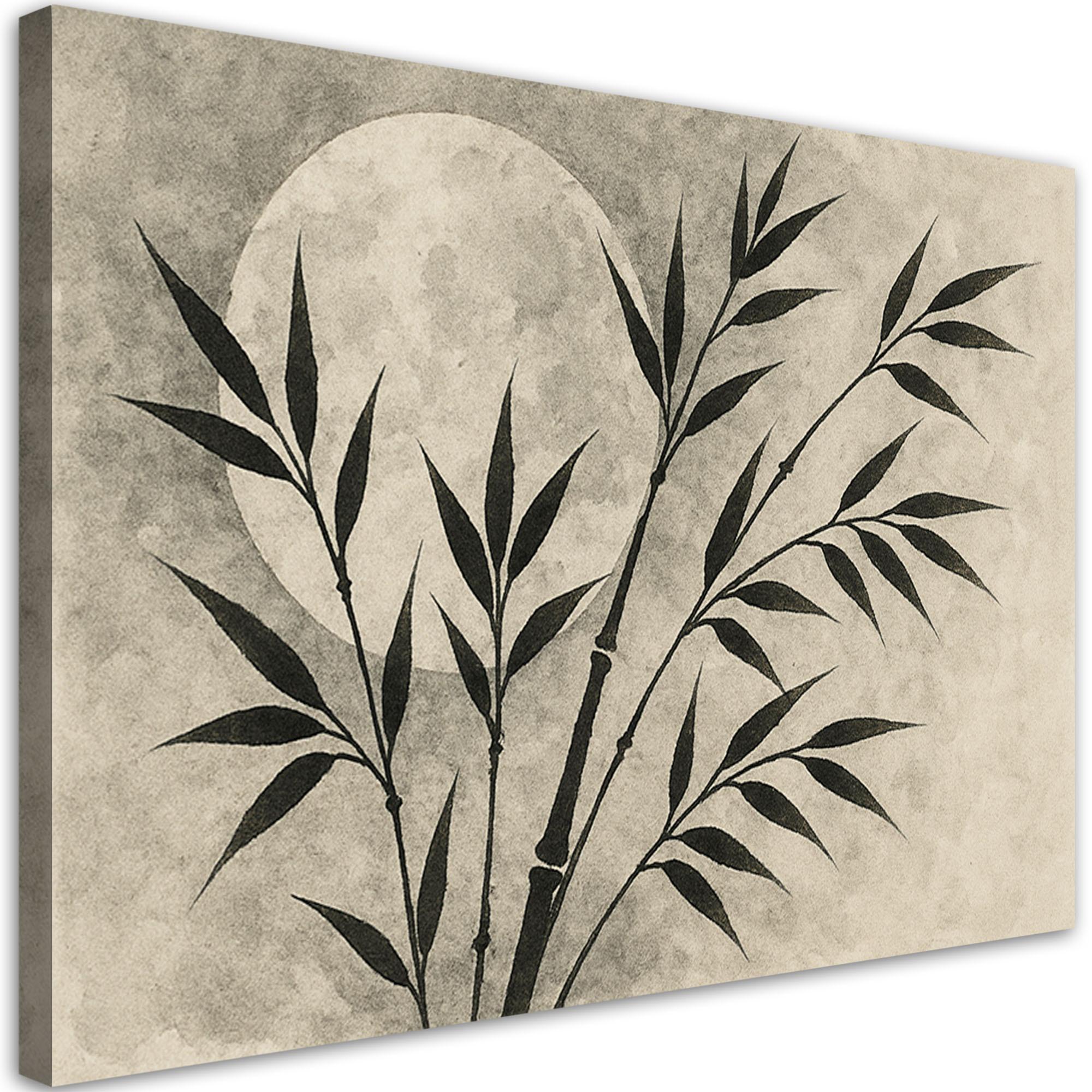 LEINWANDBILD Bambus Minimalismus Monochromatisch Mond 120x80cm - Grau, Textil (120/80cm) - Feeby
