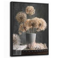 LEINWAND Bilder mit Rahmen - Blumensamen - Löwenzahn - Vase - Stilleben - Blumenstrauß - 30x40 - Dunkelgrau, Textil (30/40cm) - MuchoWow