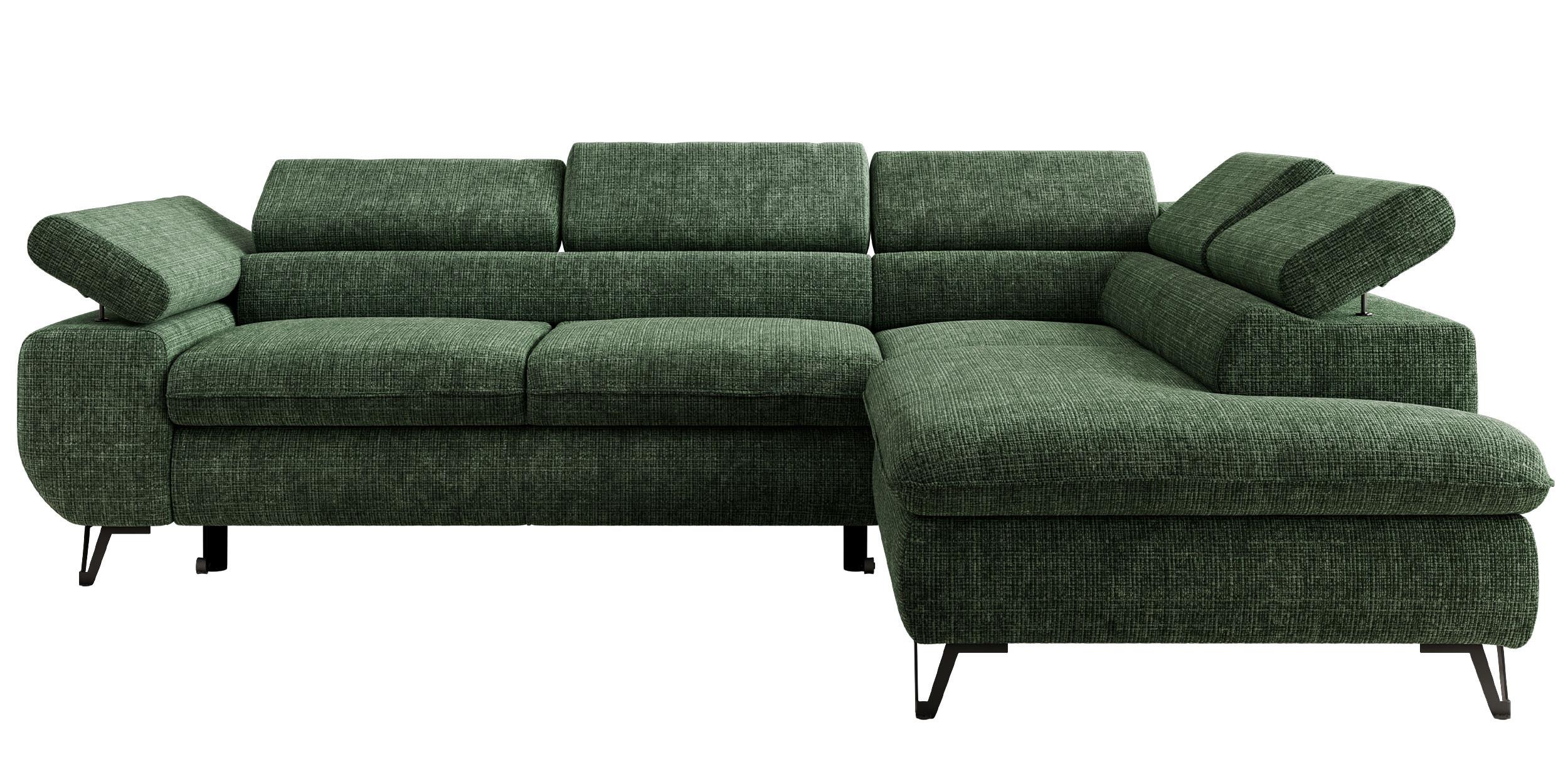 ECKSOFA PABLO L Dunkelgrün Schenille grob gewebt - Rechts Seite mit T25 Topper - Dunkelgrün/Schwarz, Textil/Metall (273/208cm) - MKS