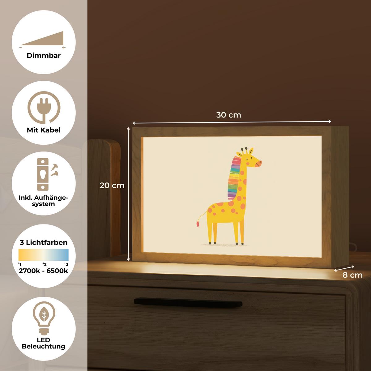 WANDLEUCHTE Giraffe - Regenbogenmähne - Beige 30x20 cm - Beige, Holzwerkstoff (30/20/8cm) - OnlyWow