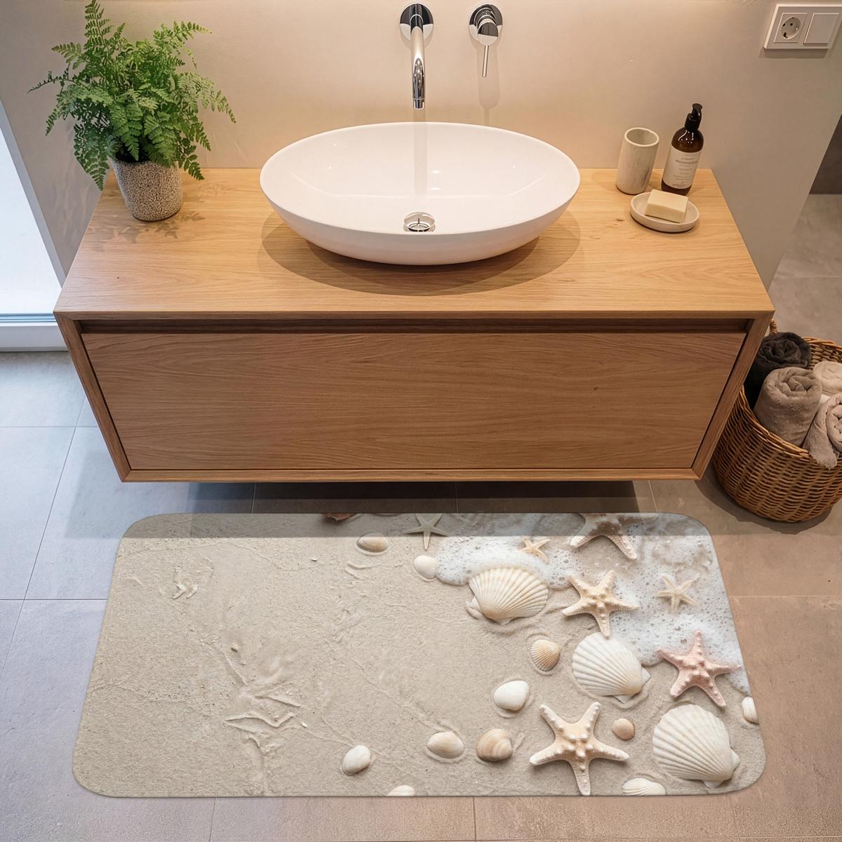 BADEMATTE Muscheln - Seesterne - Strand 120x60 cm - Sandfarben/Creme, Textil (120/60cm) - OnlyWow