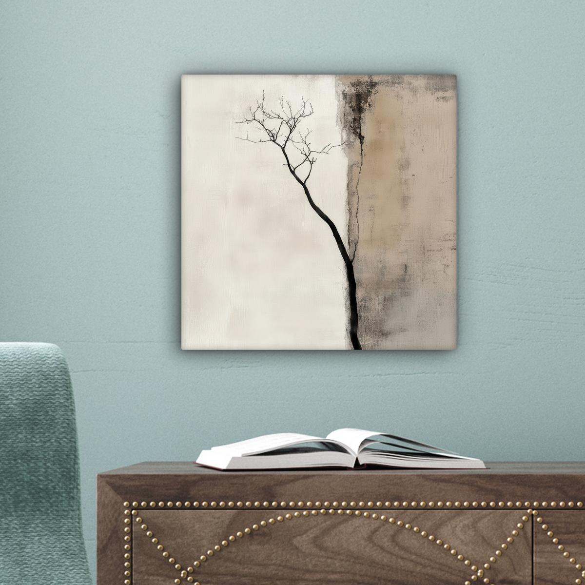 LEINWANDBILD Wabi sabi - Pflanze - Beige Deko Wohnzimmer 20x20 cm - Taupe, Textil (20/20cm) - MuchoWow