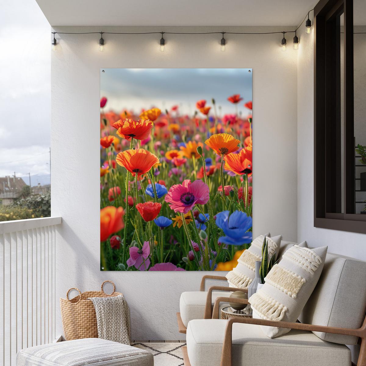 GARTENPOSTER Blumen - Mohnblumen - Farbenfroh - Natur Gartendekoration 120x160 cm - Dunkelorange, Kunststoff (120/160/0.2cm) - OnlyWow
