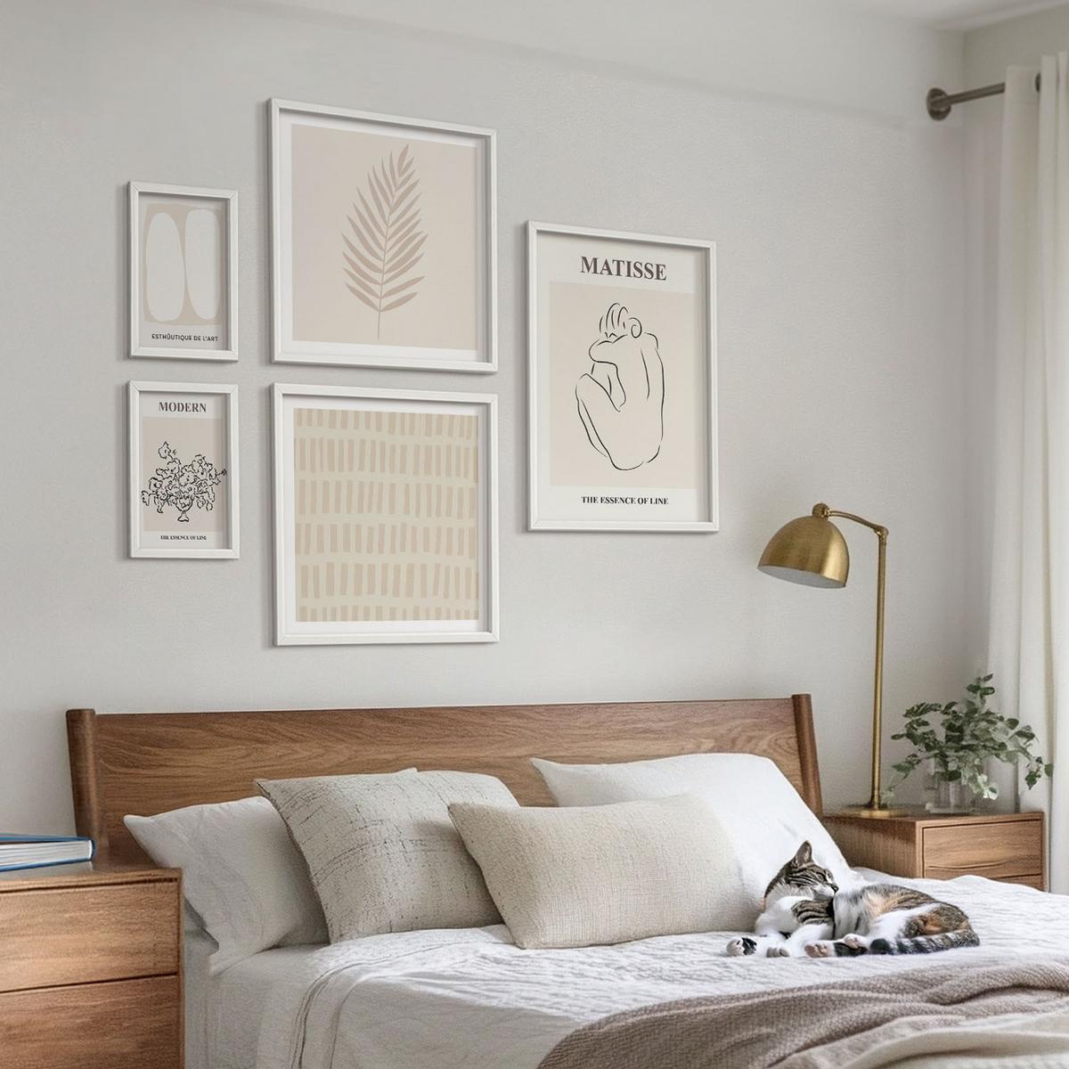 BILDER SET 5er Set - 50x50 cm & 20x30 cm & 40x60 cm Weißer Rahmen - Linien, Formen, Beige, Weiß - Weiß, Kunststoff (40/60cm) - TULUP