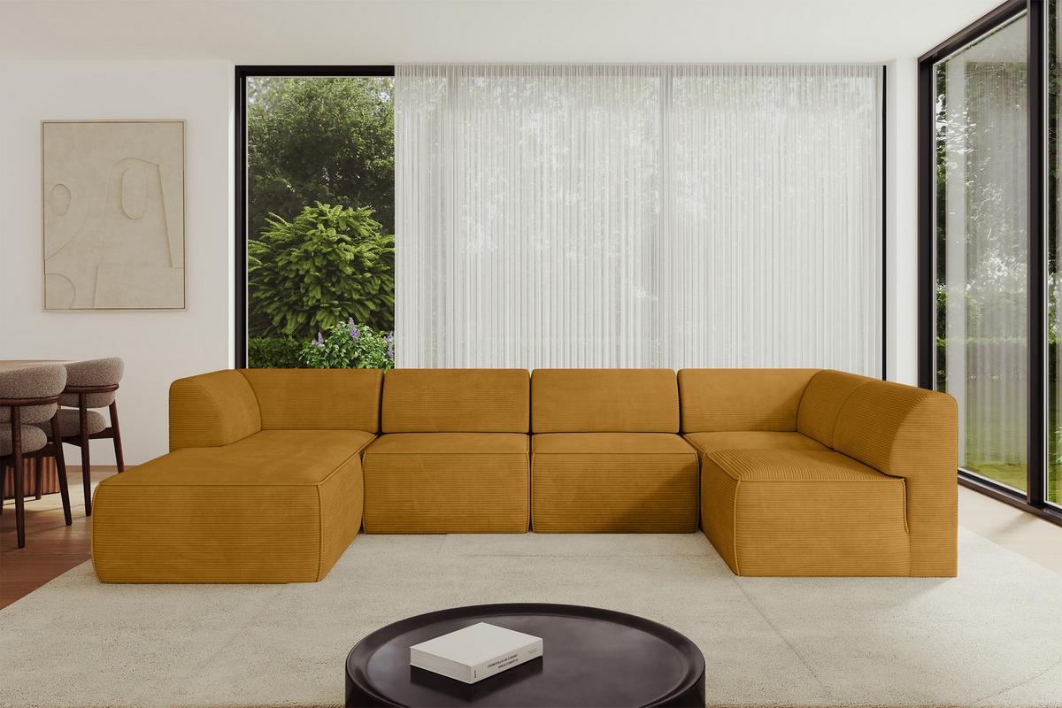 WOHNLANDSCHAFT Ottomane Links MOVO-L 345x180x78 cm Senffarbe Cord - Honig, Holzwerkstoff/Kunststoff (345/78/180cm) - ALTDECOR
