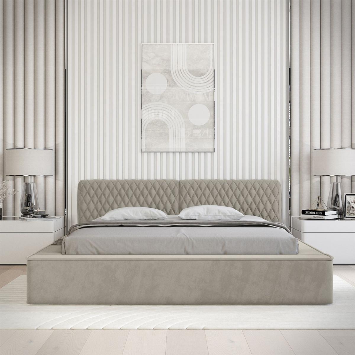 POLSTERBETT Norfolk Stoff Ditra - Greige, Holzwerkstoff/Textil (140/200cm) - Fun Möbel