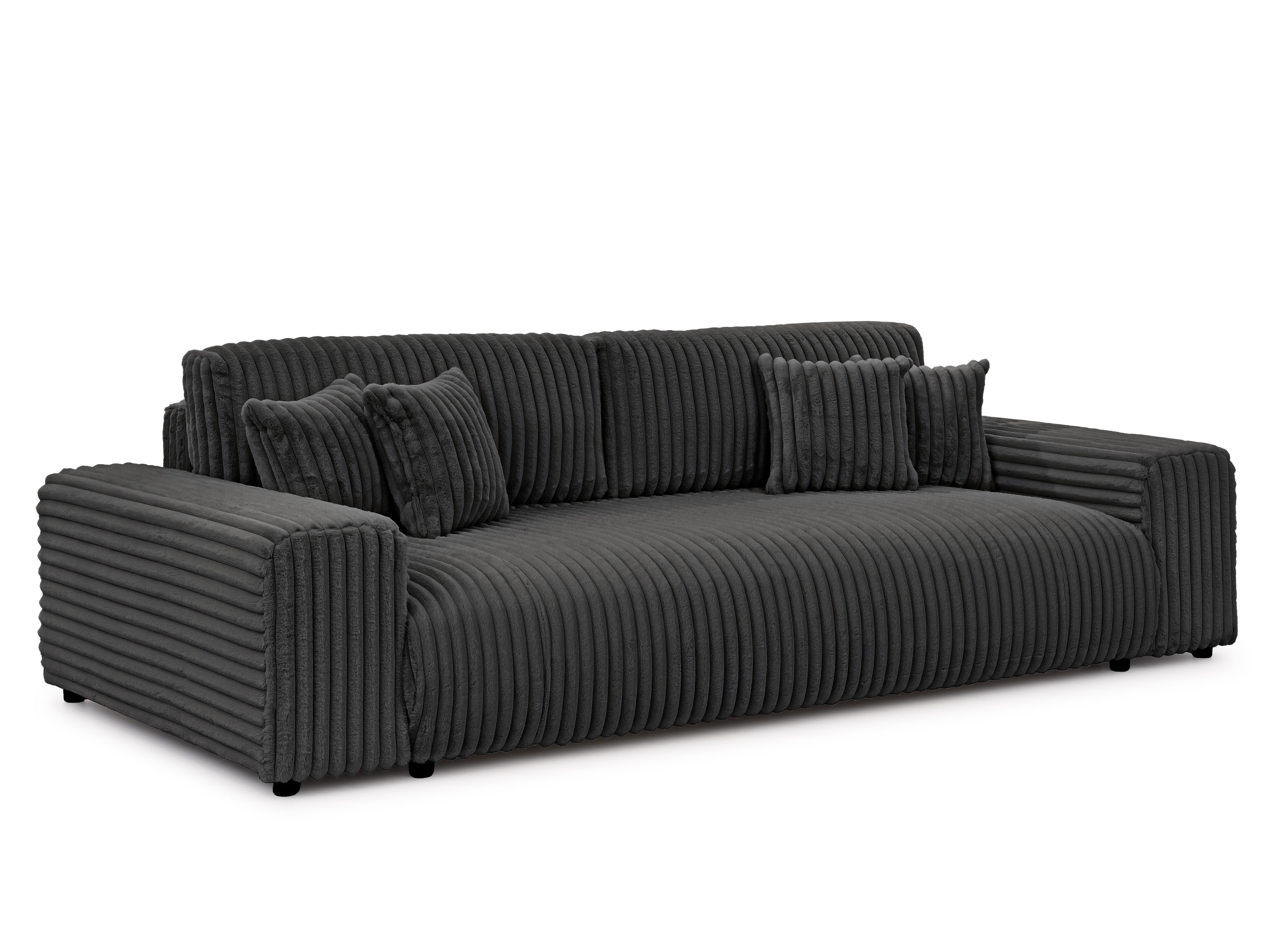 BIGSOFA Mollis Dunkelgrau Plüschcord mit Schlaffunktion - Dunkelgrau/Schwarz, Holz/Kunststoff (260/77/124cm) - S-Style Möbel