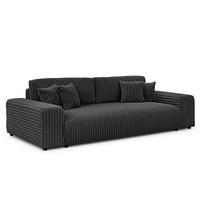 BIGSOFA Mollis Dunkelgrau Plüschcord mit Schlaffunktion - Dunkelgrau/Schwarz, Holz/Kunststoff (260/77/124cm) - S-Style Möbel
