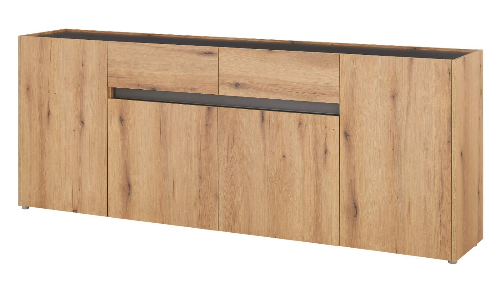 SIDEBOARD Evoke Eiche mit Grau, 4-türige Kommode 223 x 87 cm - Eichefarben/Silberfarben, Holzwerkstoff/Kunststoff (312/198/42cm) - Furn.Design