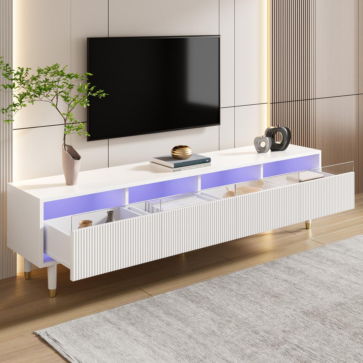 TV-LOWBOARD weiß & rillen-design 4 schubladen - Weiß, Holzwerkstoff (178/45/35cm) - Urban Meuble