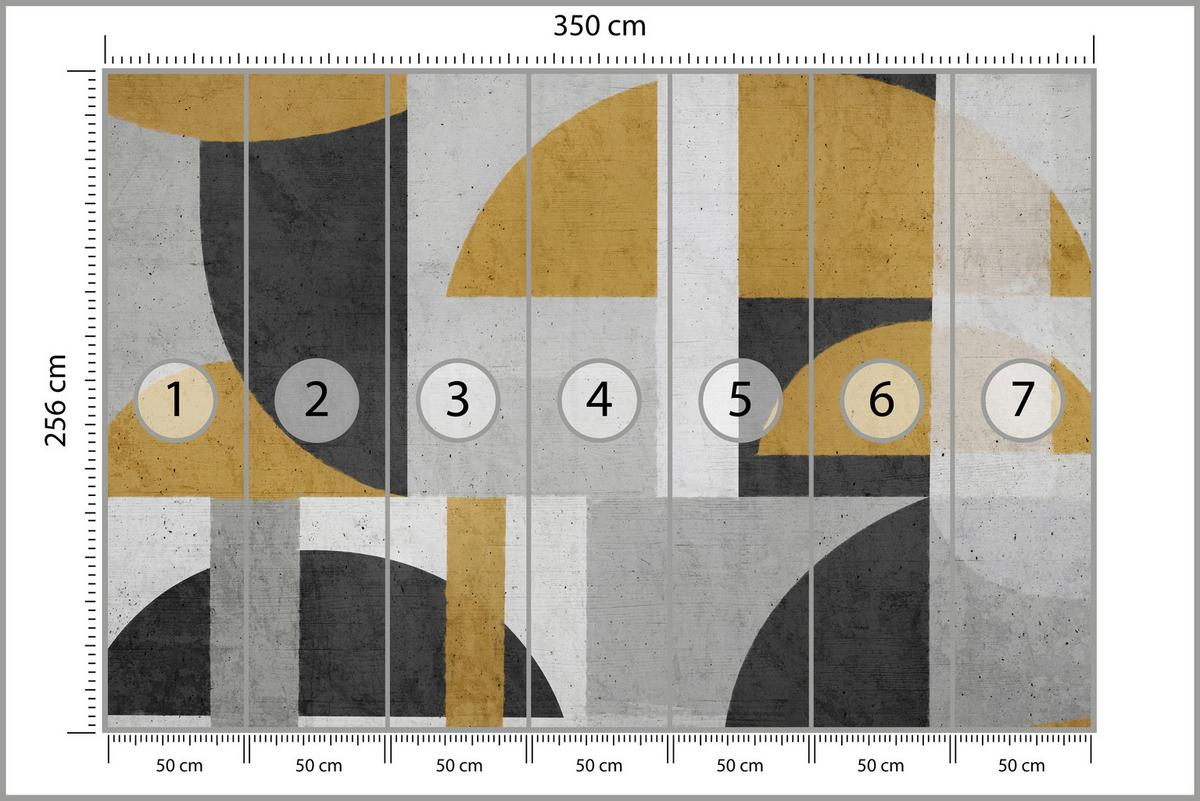 FOTOTAPETE für Wohnzimmer Abstrakte Geometrische Muster Formen 350x256 - Gelb/Schwarz, Papier (350/256cm) - Muralo