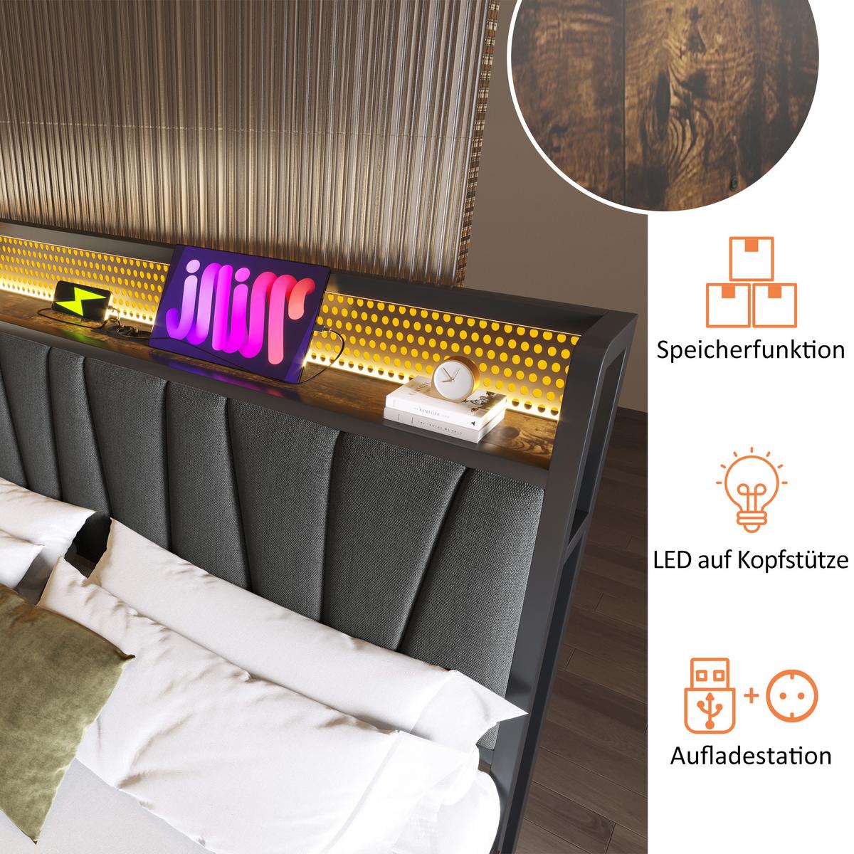 DOPPELBETT Braun 222/146 cm - Braun, Holz/Metall (146/222cm) - Urban Meuble