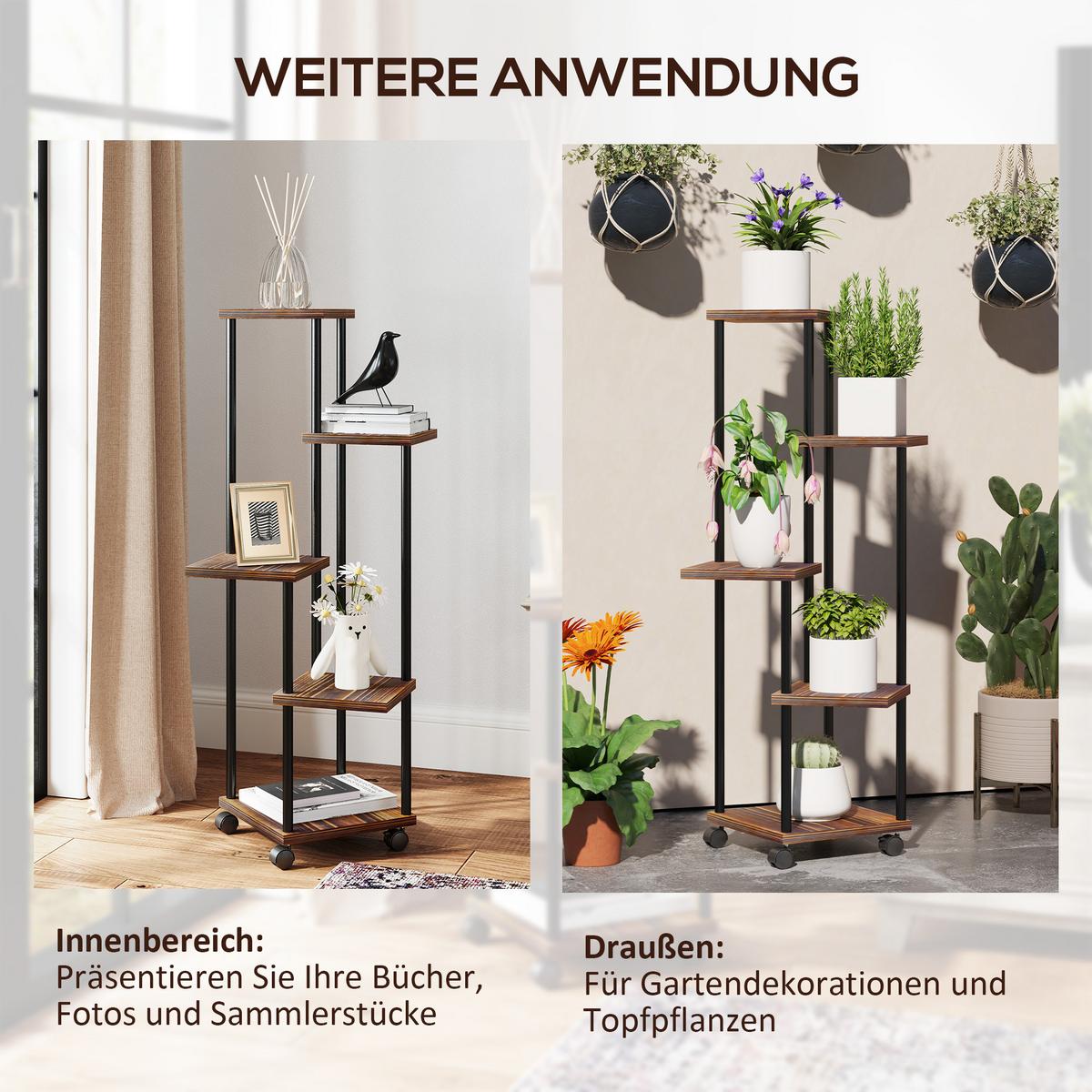 PFLANZENSTÄNDER Stahl Tannenholz Verkohlt - Dunkelbraun, Metall (59/110/59cm) - Outsunny