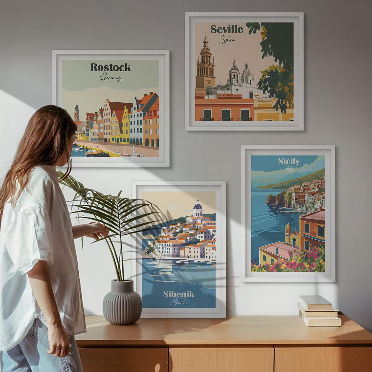 BILDER SET 4er Set - 50x50 cm & 40x60 cm Weißer Rahmen - Landschaften europäischer Städte - Weiß, Kunststoff (50/50cm) - TULUP