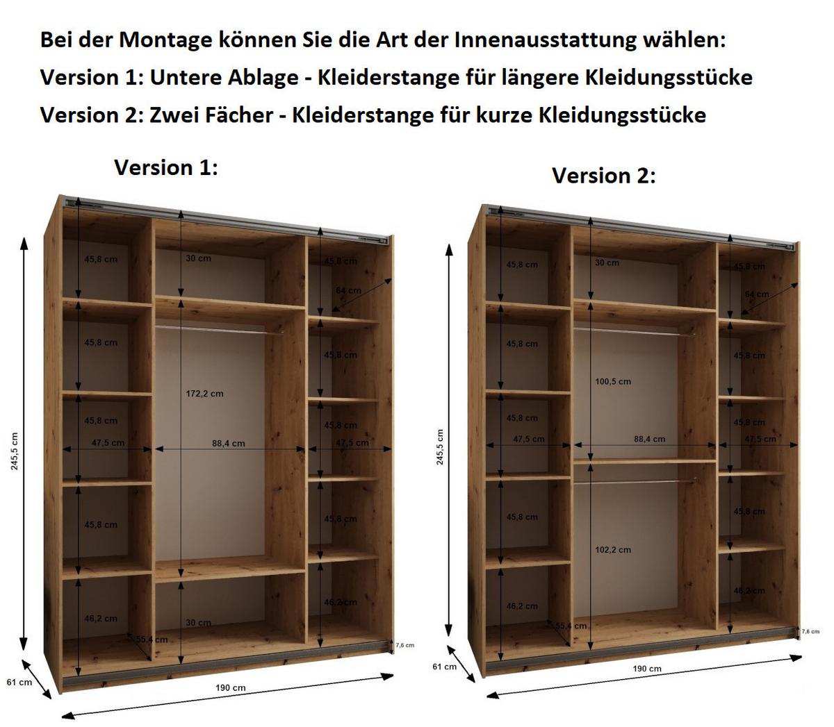 SCHWEBETÜRENSCHRANK 245,5/190/64 2-türig - Kaschmir/Goldfarben, Holz/Metall (190/245/64cm) - Abiks Möbel