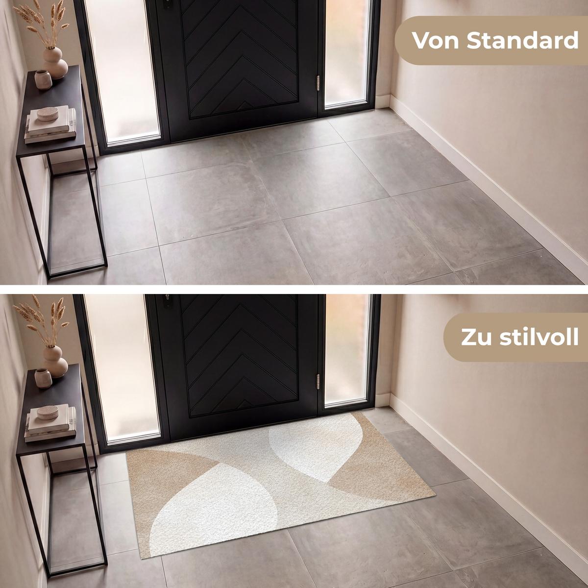 FUSSMATTE Braun - Japandi - Abstrakt Schmutzfangmatte 150x90 cm - Beige, Kunststoff (150/0.4cm) - MuchoWow