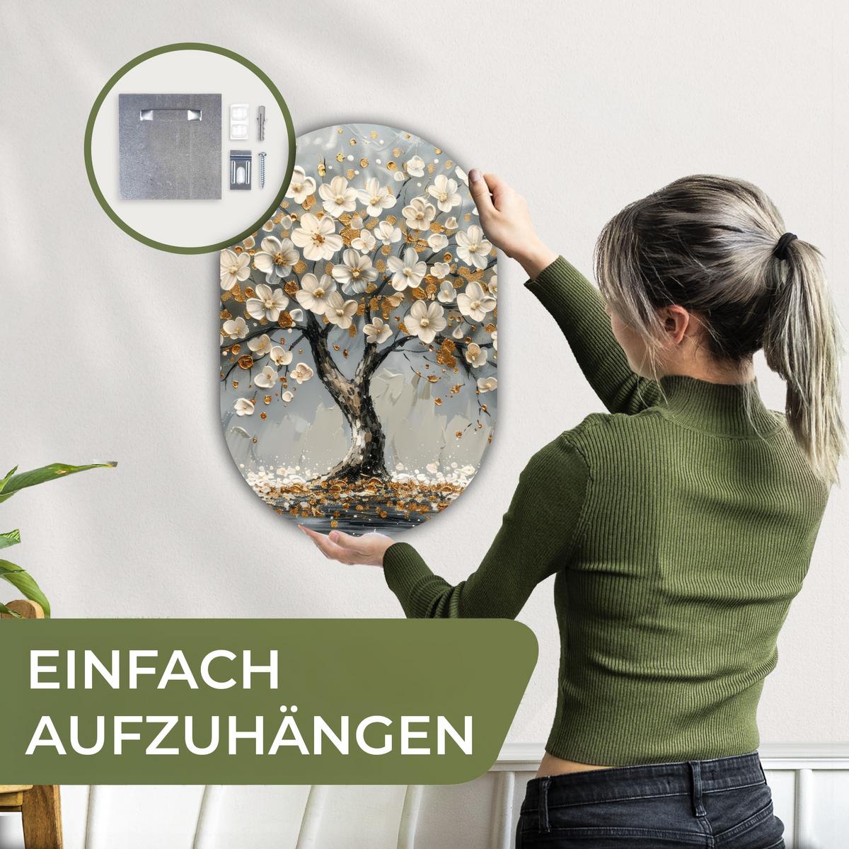 WANDBILD Baum - Gold - Blumen - Abstrakt - Kunst Deko Wohnzimmer 40x60 cm - Goldfarben, Kunststoff (40/60cm) - MuchoWow