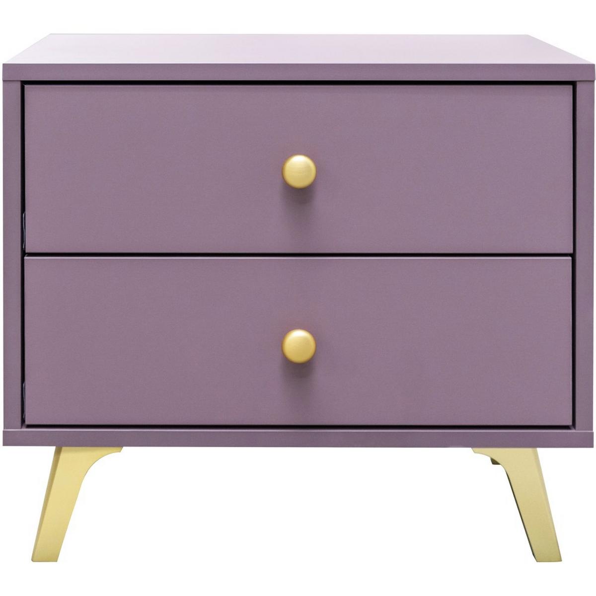 NACHTTISCH Solea Lux mit 2 Schubladen, Pflaume - Pflaume/Goldfarben, Holzwerkstoff (54/48/41cm) - Beautysofa