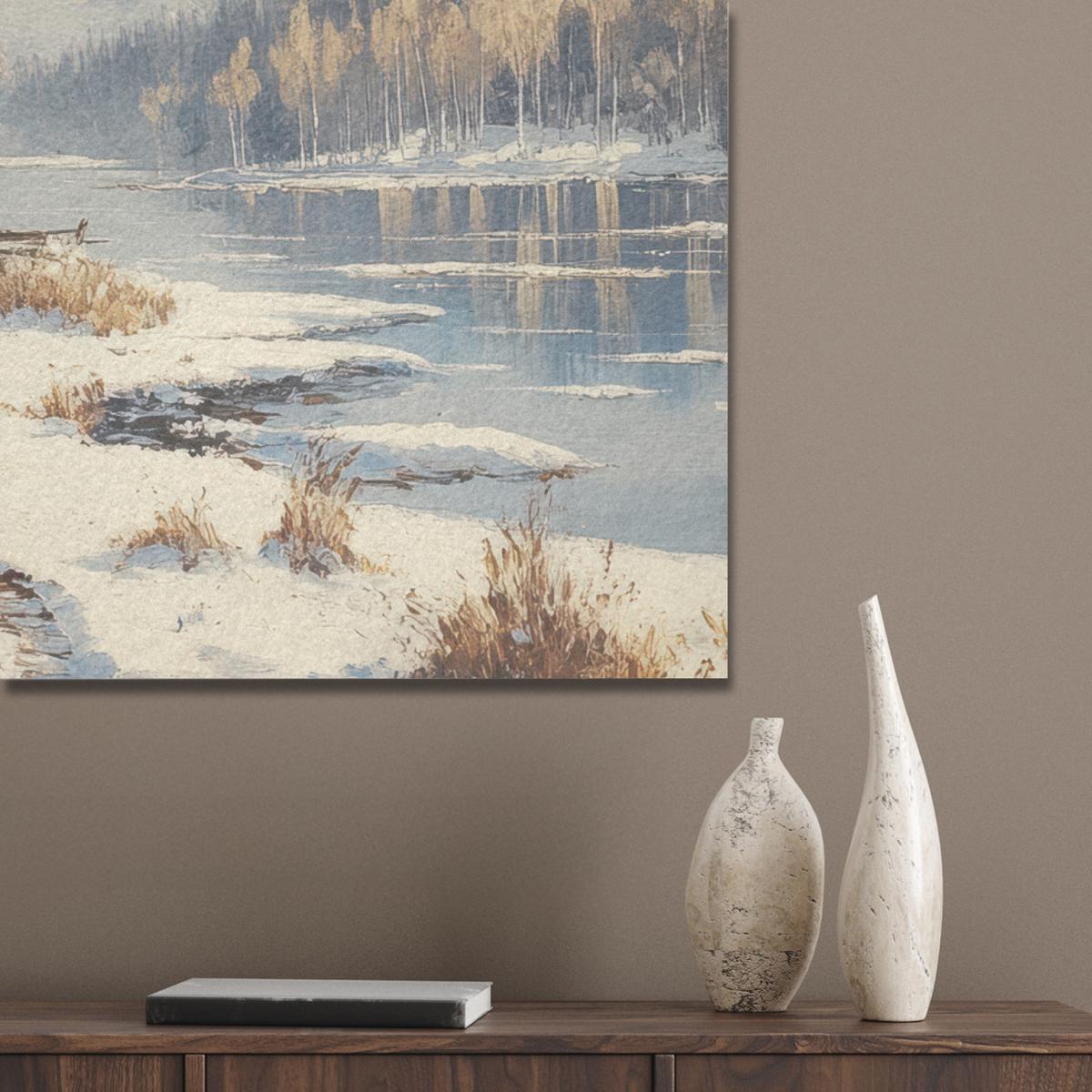 AKUSTIKBILD Winter - Schnee - Zuhause - Natur Gemälde 80x60 cm - Hellbraun, Kunststoff (80/60/0.9cm) - MuchoWow
