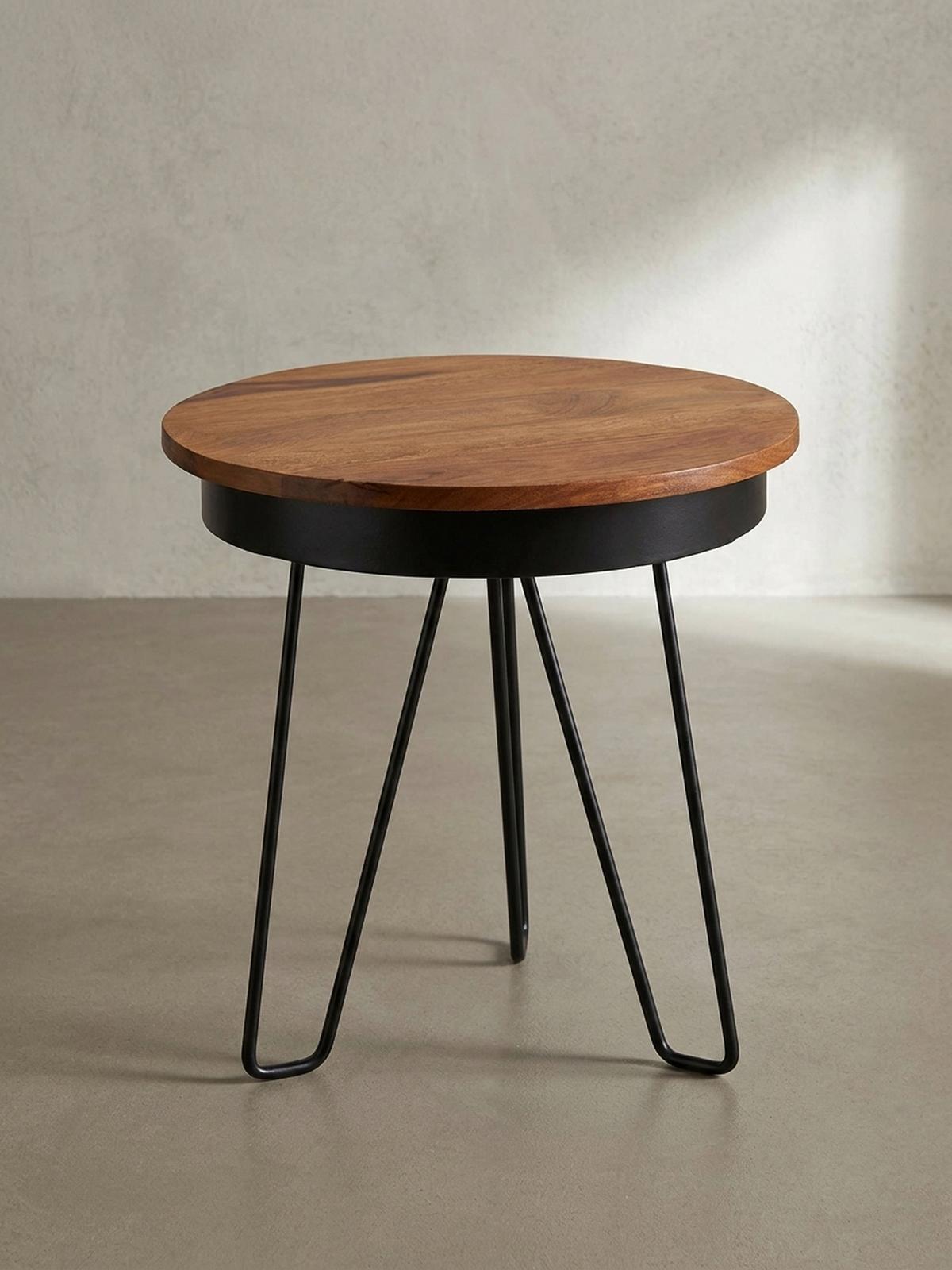 BEISTELLTISCH – Massivholz Metall stabil Industrial - Schwarz/Braun, Holz/Metall (43/43/45cm) - KADIMA DESIGN