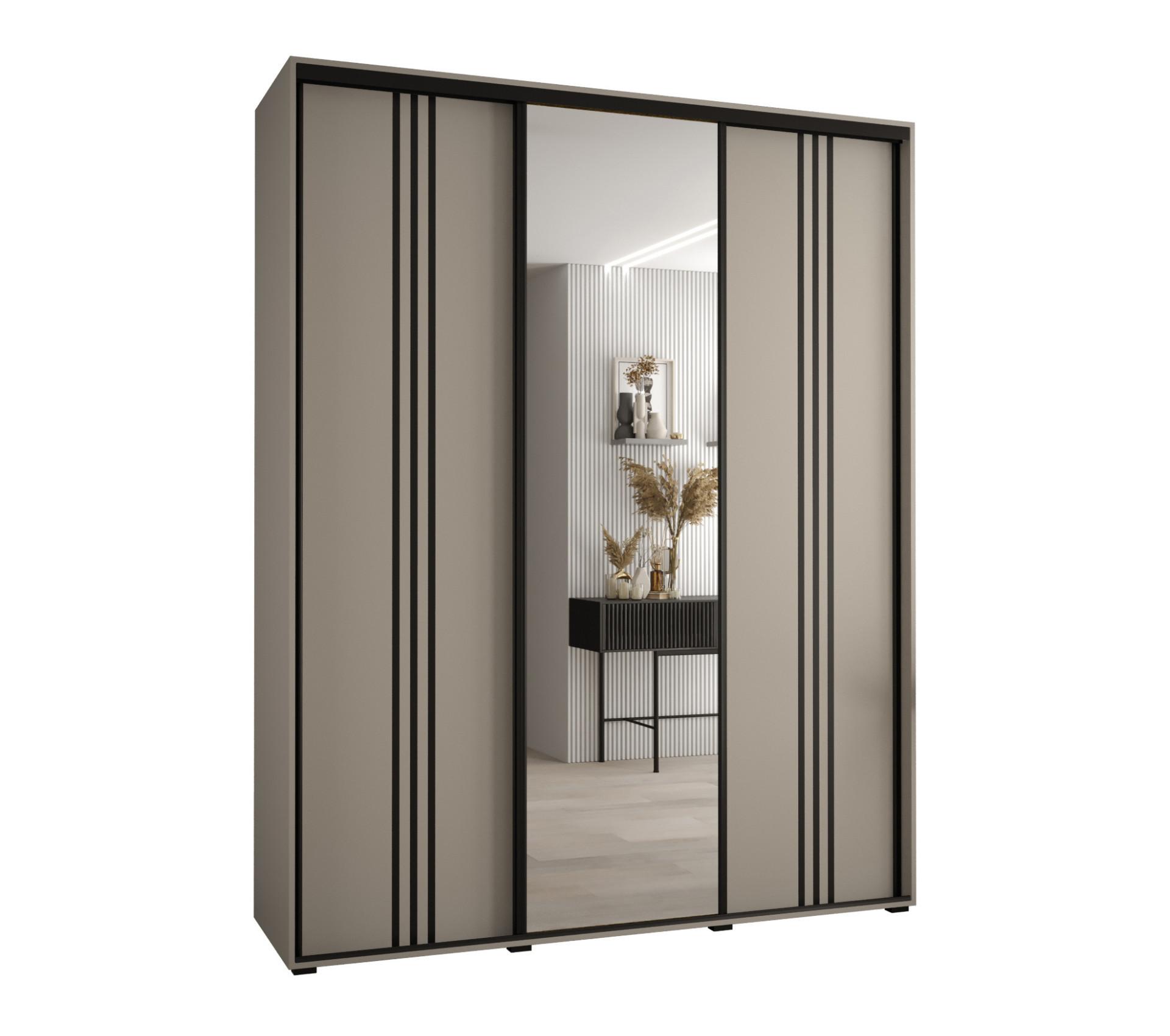 SCHWEBETÜRENSCHRANK 235,2/190/60 3-türig - Kaschmir/Schwarz, Holz/Metall (190/235.2/60cm) - MÖBEL KRYSPOL