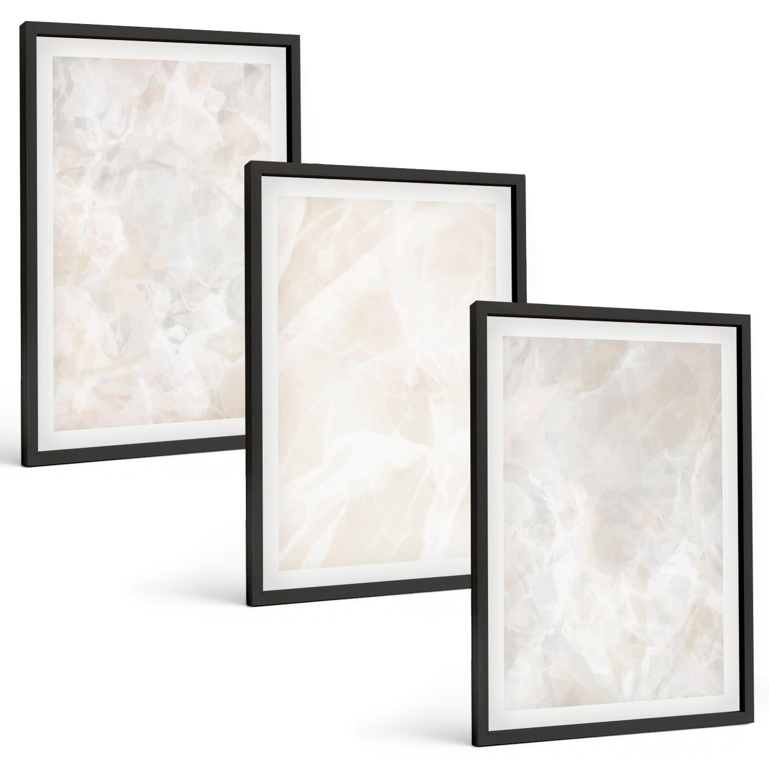 BILDER SET 3er Set - 40x60 cm Schwarzer Rahmen - Pastellfarbene Marmorstrukturen - Schwarz, Kunststoff (40/60cm) - TULUP