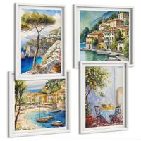 BILDER SET 4er Set - 50x50 cm & 40x60 cm Weißer Rahmen - Italienische Städte (Aquarell) - Weiß, Kunststoff (50/50cm) - TULUP