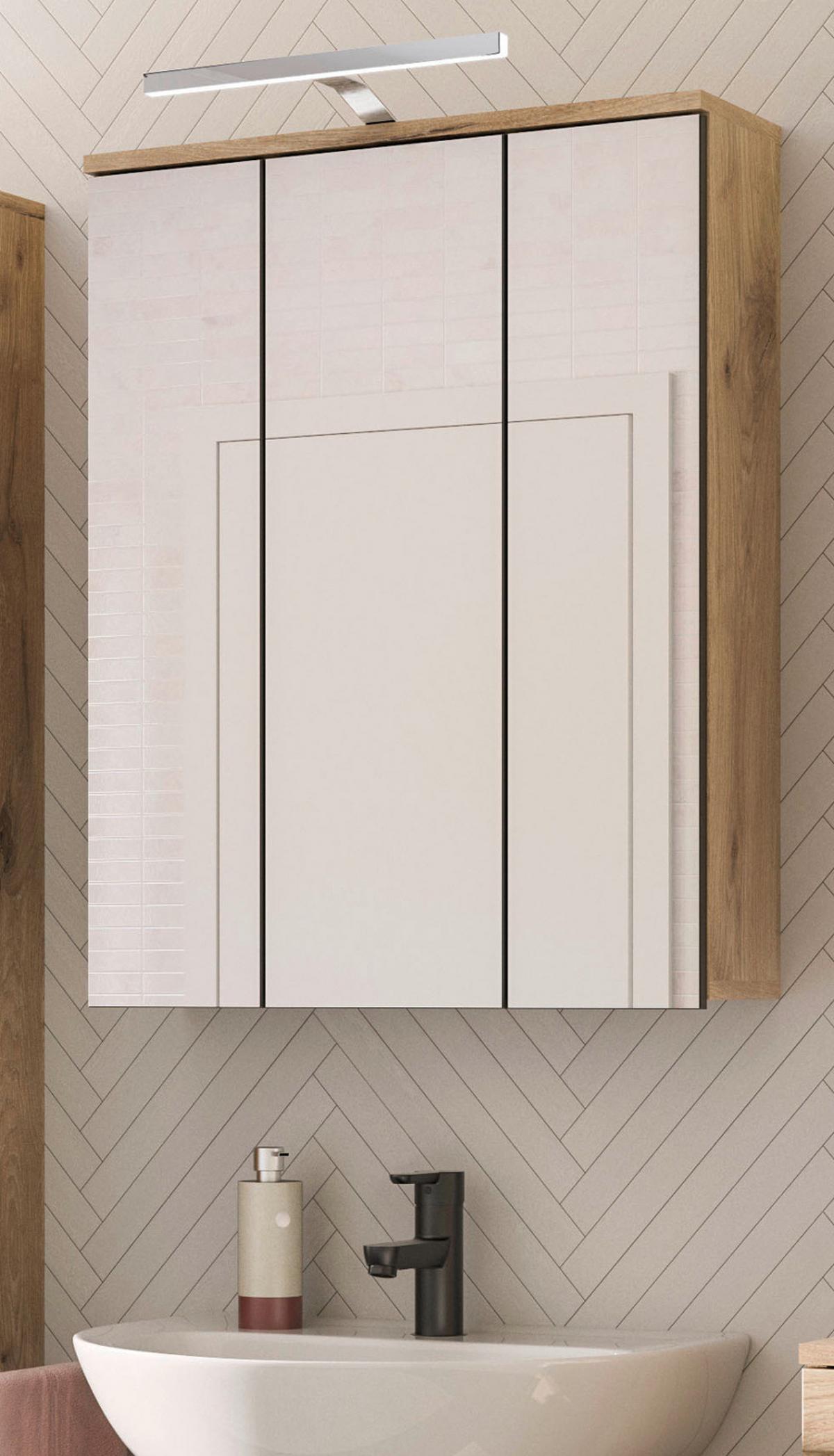 SPIEGELSCHRANK Eiche 60 x 77 cm Badschrank 3-türig mit Soft-Close - Eichefarben, Glas/Holzwerkstoff (60/77/18cm) - Inn.Furn