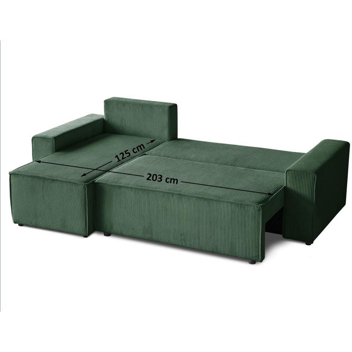 ECKSCHLAFSOFA mit Schlaffunktion Hektor, 247 cm, Ottomane 70 cm, dunkelgrün - Dunkelgrün/Schwarz, Kunststoff/Textil (247/152cm) - Beautysofa