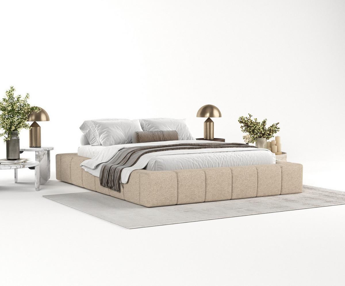POLSTERBETT Kea mit Stauraum 200/200 cm Hellbeige im Bubble Stoff - Sandfarben/Schwarz, Holz/Holzwerkstoff (200/200cm) - AltaBeds