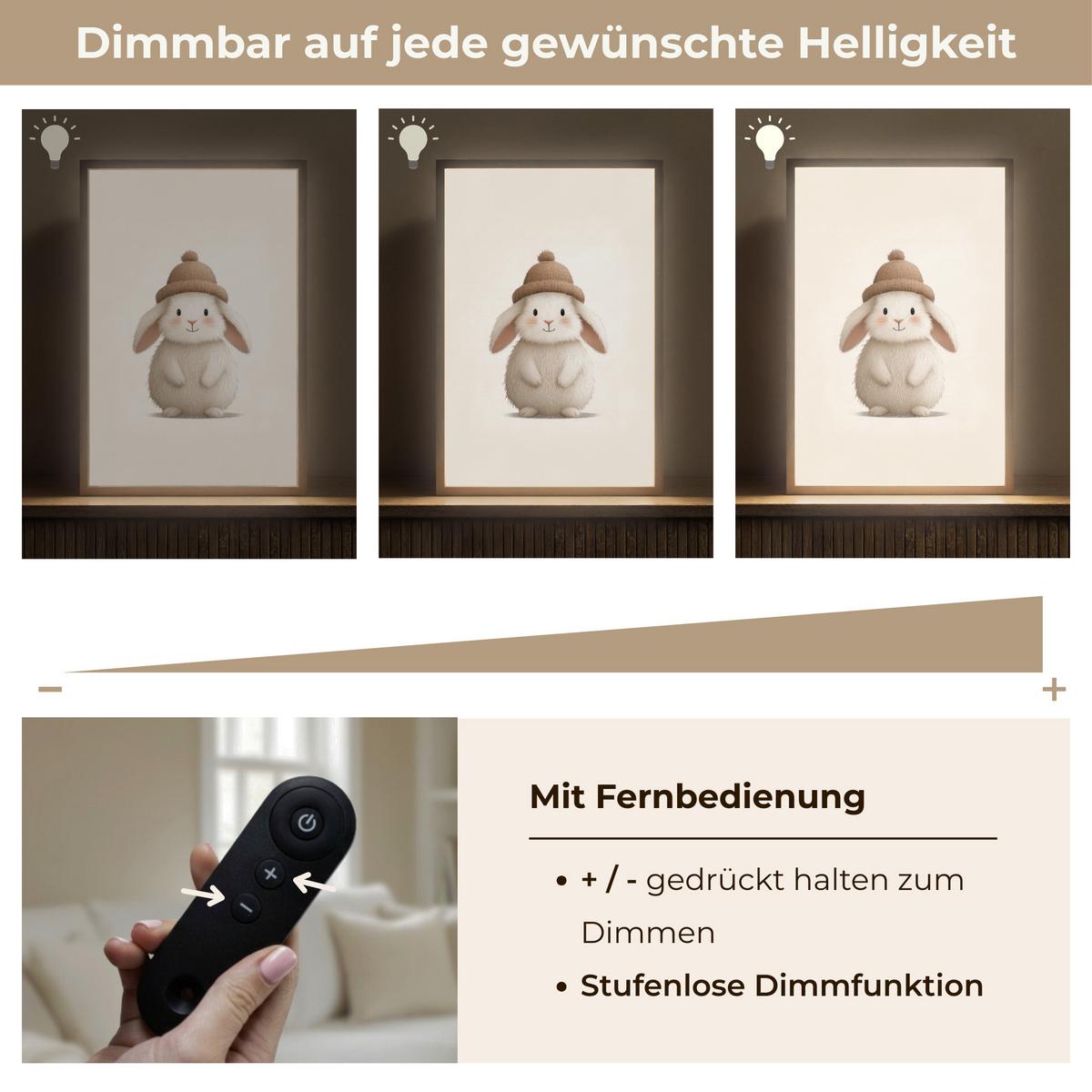 NACHTTISCHLAMPE MIT AKKU Kaninchen - Hut - Ohren - Beige 40x60 cm - Creme, Holzwerkstoff (8/40/60cm) - OnlyWow