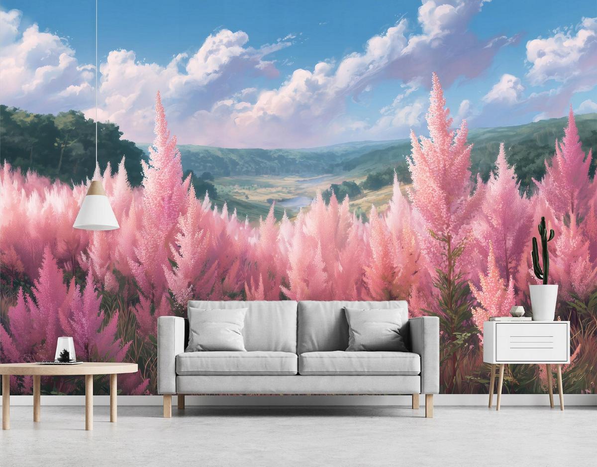 FOTOTAPETE Blumen Wiese Rosa 250x175 cm - Multicolor, Papier (250/175cm) - Wallarena