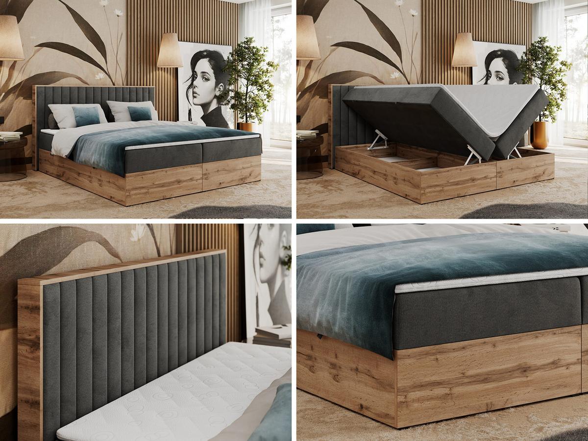 BOXBETT ALBERO 4 - 140/200 Dunkelgrau Velvet - H3 - Dunkelgrau, Holz/Textil (140/200cm) - MKS