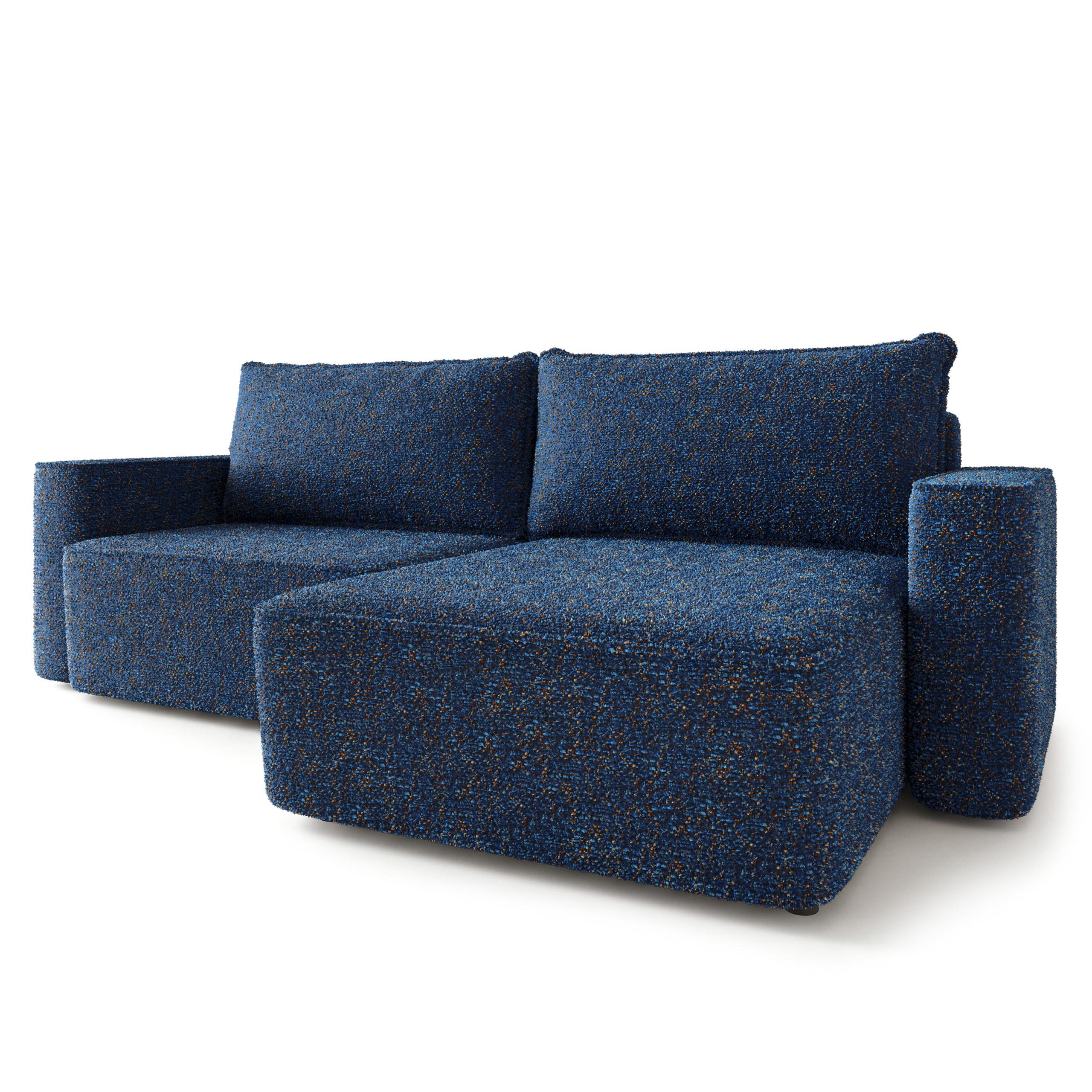 ECKSOFA BELISE BL Blau Chenille mit Schlaffunktion - Blau, Holz/Textil (252/162cm) - MASSENO