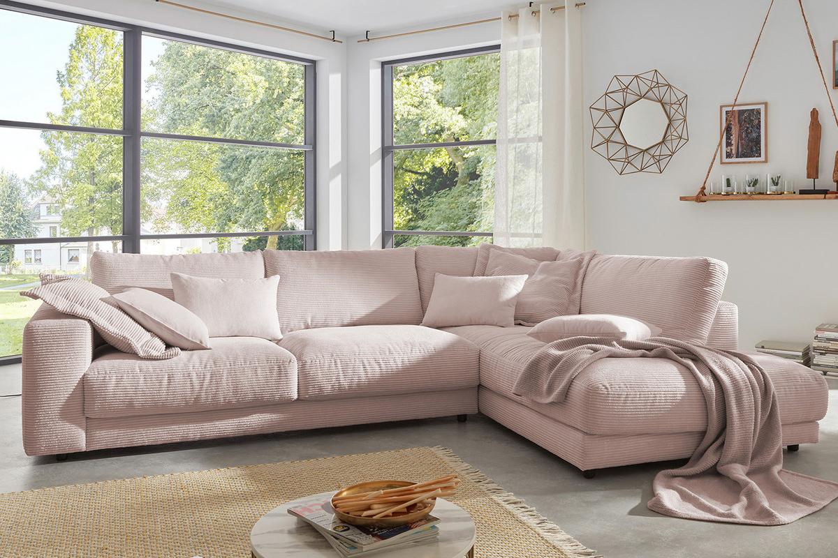 ECKSOFA MADELINE Pink Cord - Schwarz/Rosa, Kunststoff/Textil (325/224cm) - KAWOLA
