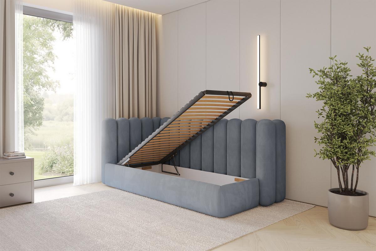 EINZELLBETT Jugendbett mit Bettkasten und Matratze H3/H4, Rechts - HUGY 100x200 Grau - Grau, Holzwerkstoff/Textil (100/200cm) - ALTDECOR